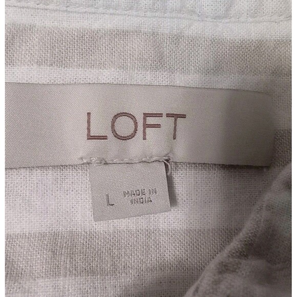 Loft Linen Blend Front Tie Beachy Striped Casual Shirt Women's Size L - Picture 8 of 10